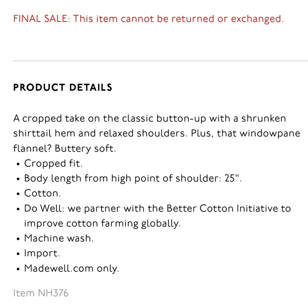 MADEWELL Flannel Crop (W 1X) - Picture 5 of 9